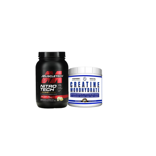 COMBO AUMENTO MASA MUSCULAR MAGRA: NitroTech 2LB + Creatina HTP 80 servs